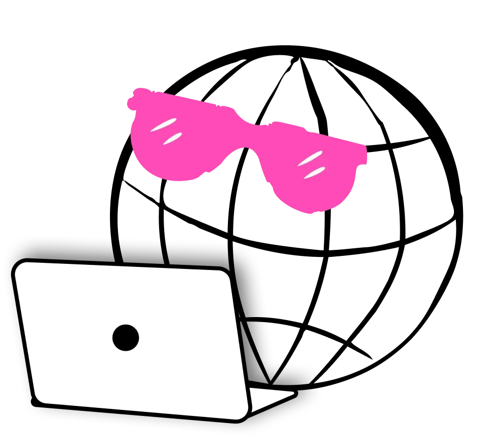 globe with sunglasses and laptop